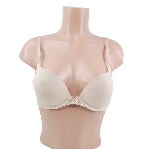 Victorias Secret Women's Beige Underwired Demi Cup Plunge T-Shirt Bra Size 32C